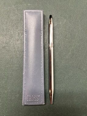 1990s CROSS CHROME BALLPOINT PEN Shell Band blue ink Made In USA With Case
